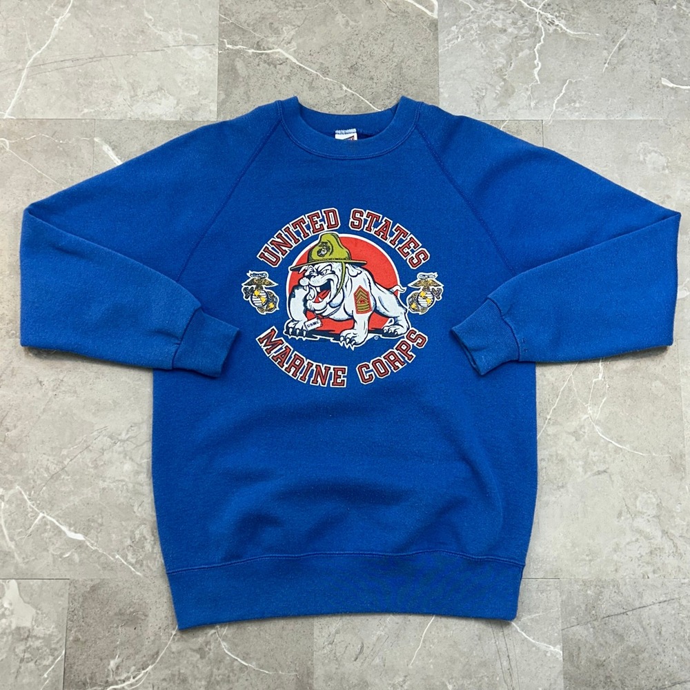 80s Vintage USMC Marine Corps Sweatshirt Mens Large Bulldog Pullover Crewneck